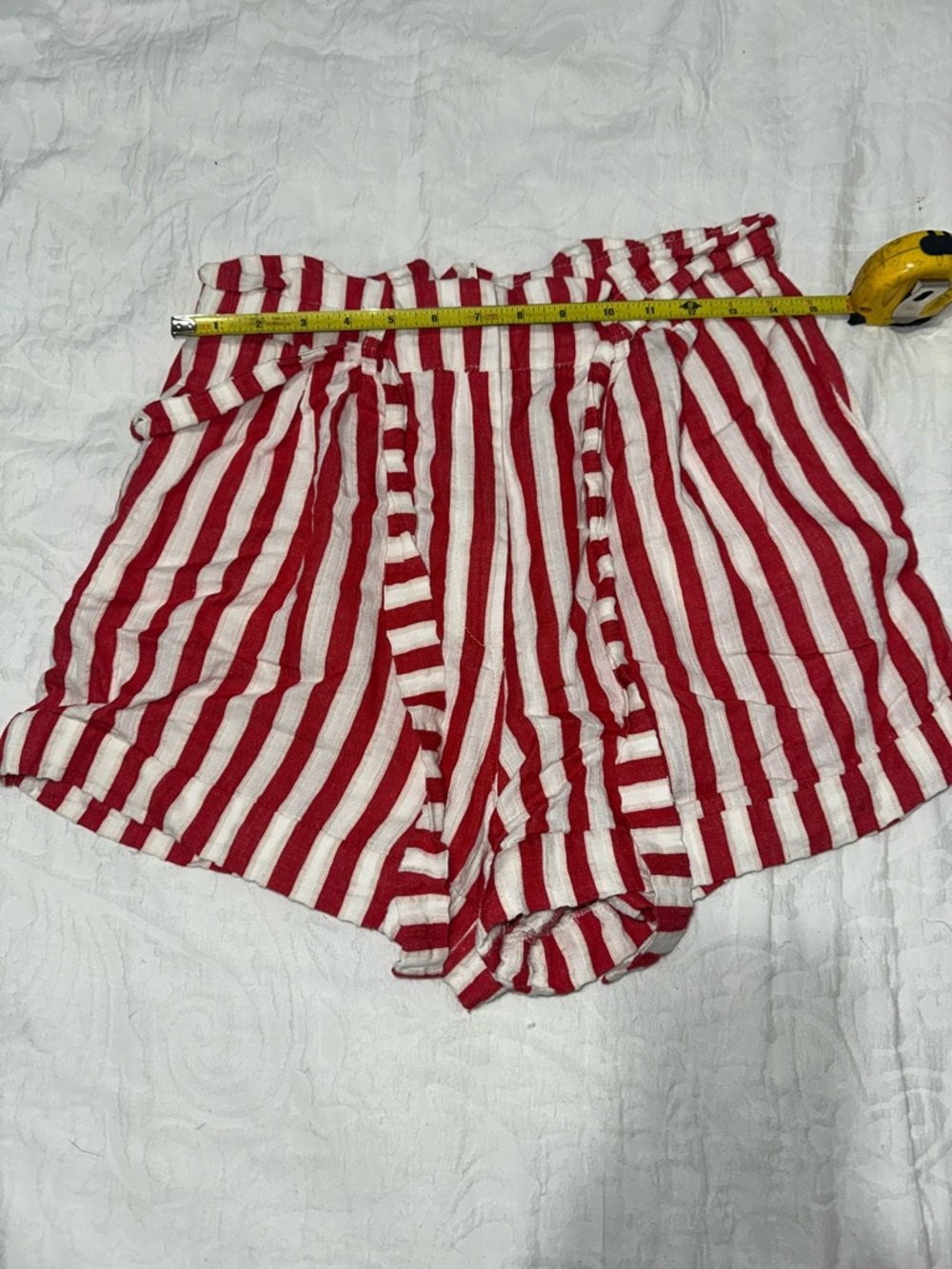 H&M Red and White Striped High-Waist Paperbag Shorts